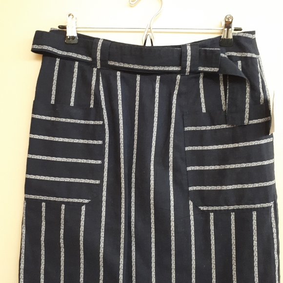 PARAPHRASE Pencil Skirt with Belt in Navy Blue Pinstripe - Picture 3 of 10